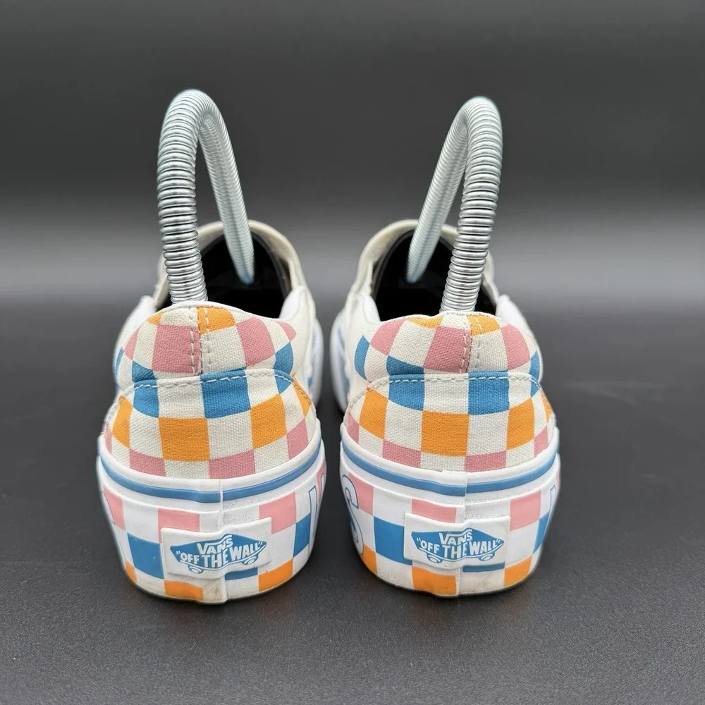 Vans Classic Slip-On Womens‎ Size 6 White Stitch Canvas Checkered Heel Shoes
